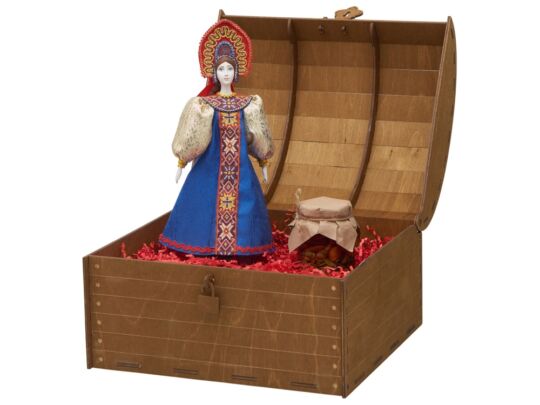 Подарочный набор: кукла фарфоровая, мёд с гецким орехом, синий